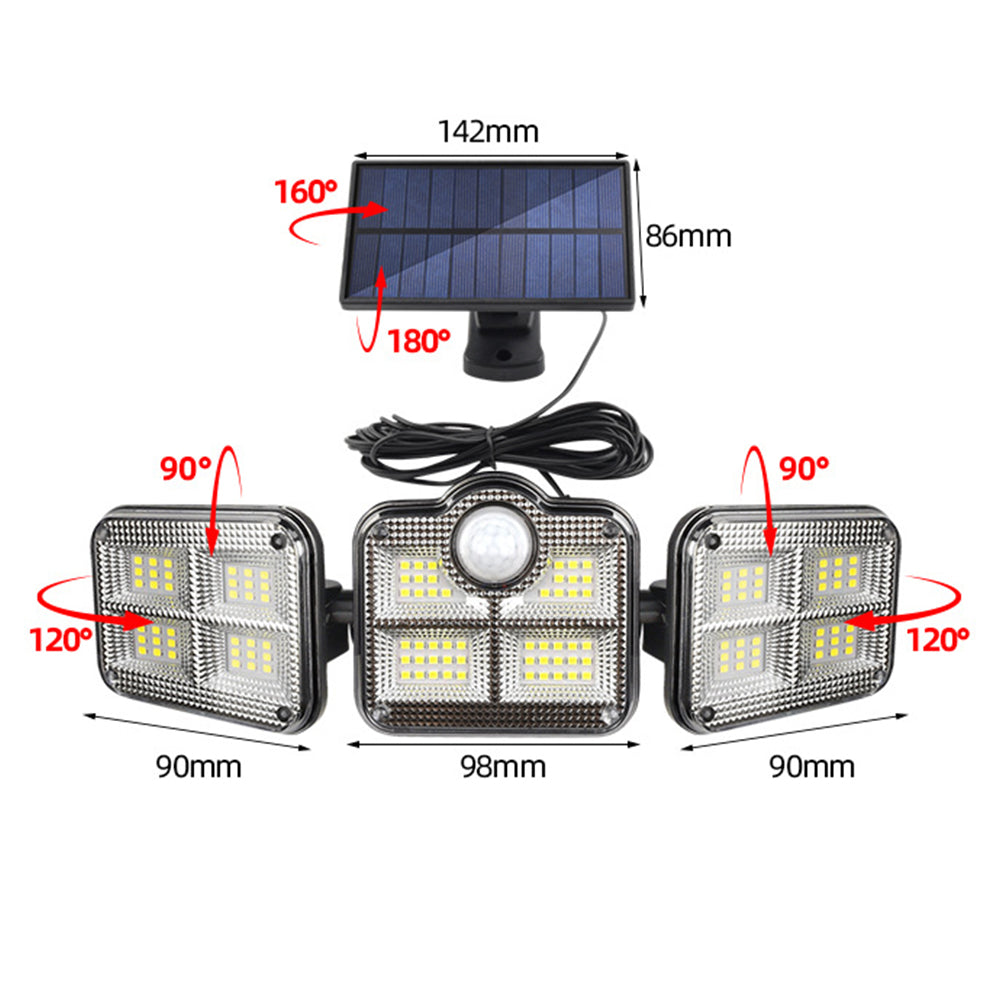 3 Head Motion Sensor Solar Light Wall Lamp with Remote Control
