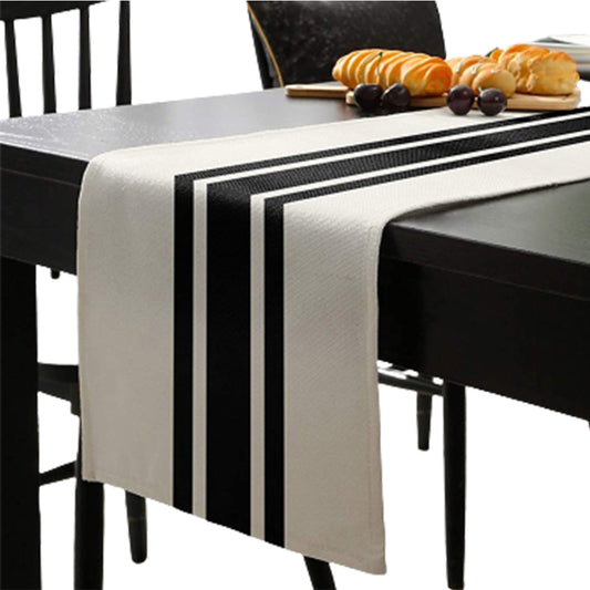 Linen Blended Polyester Table Runner Black Stripes