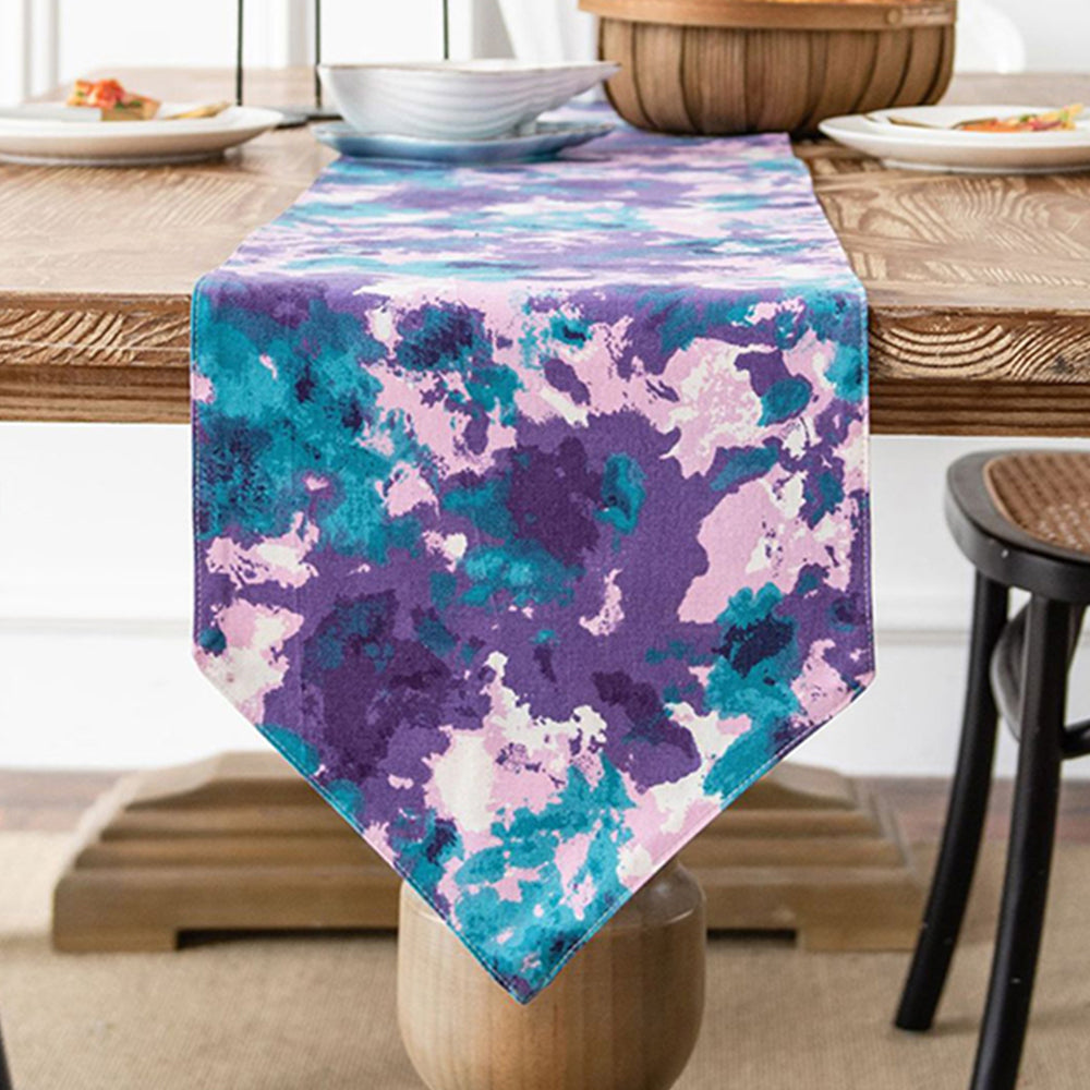 180x30cm Dye Printed Cotton Linen Table Runner Purple