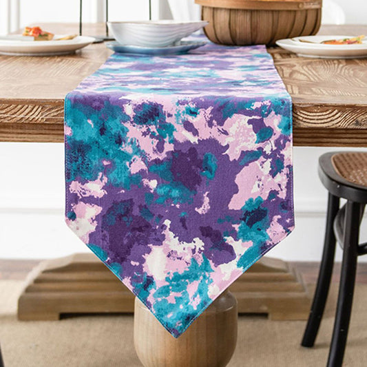 140x30cm Dye Printed Cotton Linen Table Runner Purple