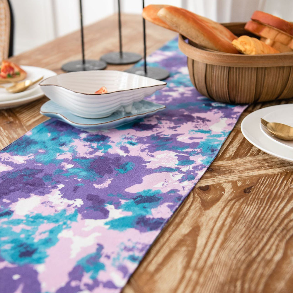 220x30cm Dye Printed Cotton Linen Table Runner Purple