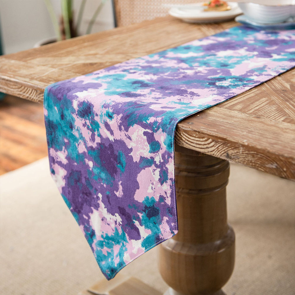 220x30cm Dye Printed Cotton Linen Table Runner Purple