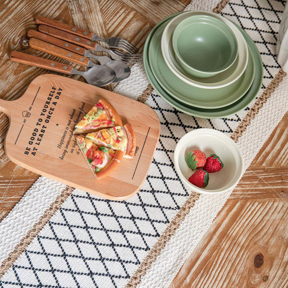 160x30cm Cotton Linen Weave Table Runner with Tassels Style 4