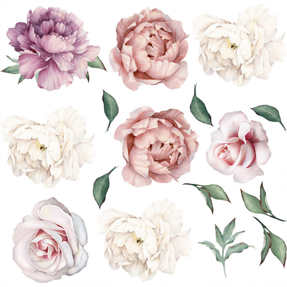 Set of 2 Self Adhesive Peony Flower Wall Sticker