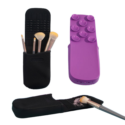 2X Silicone Makeup Brush Cleaning Mat Bag Black and Purple