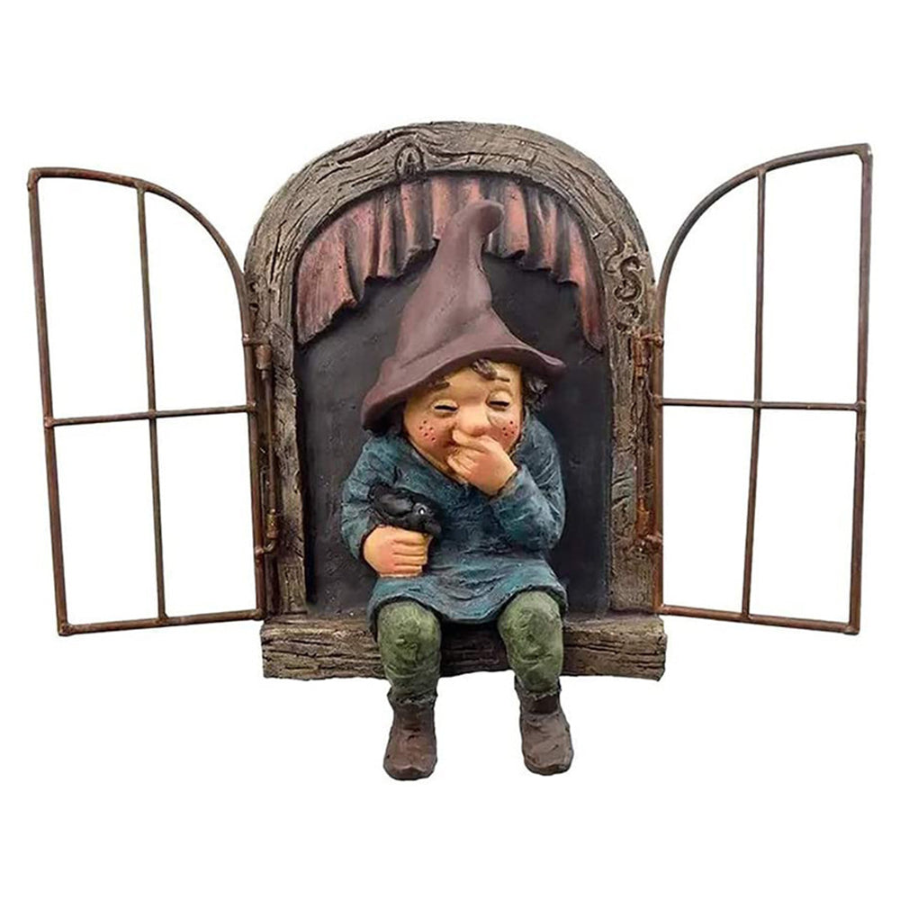 Elf Out The Window Gnome Tree Hugger Garden Statue Woman