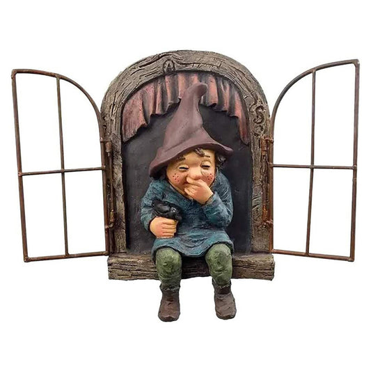Elf Out The Window Gnome Tree Hugger Garden Statue Woman