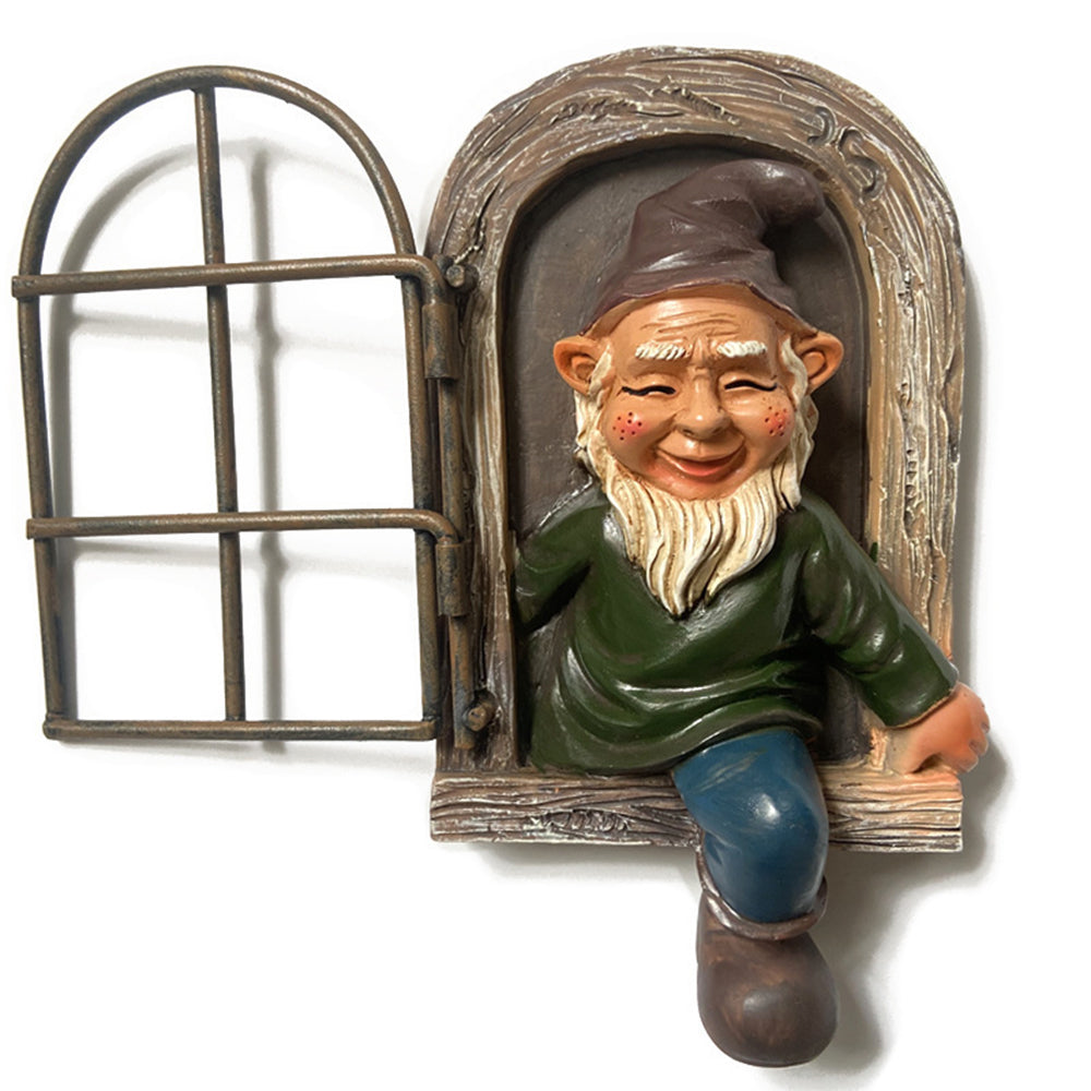 Elf Out The Window Gnome Tree Hugger Garden Statue Man