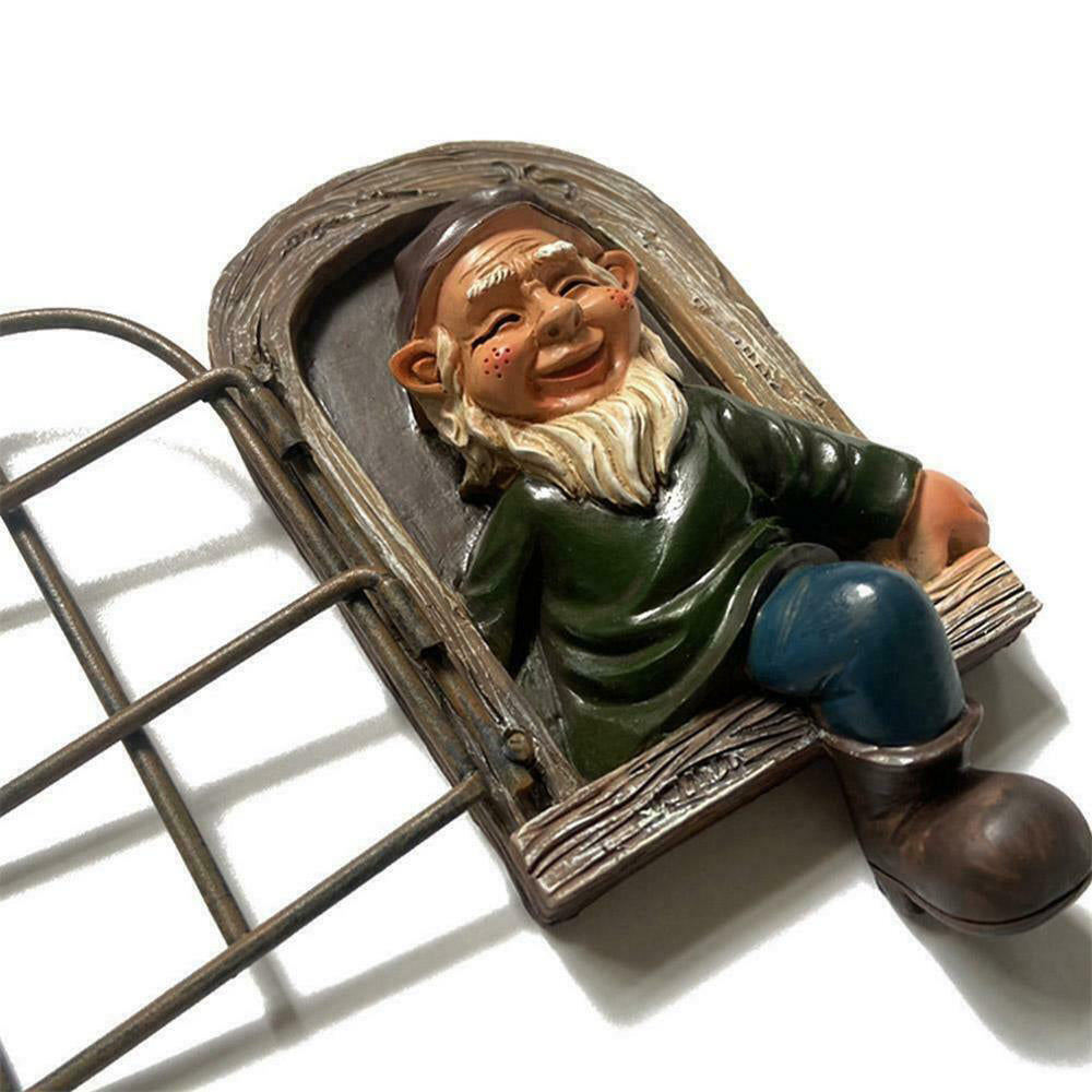 Elf Out The Window Gnome Tree Hugger Garden Statue Man