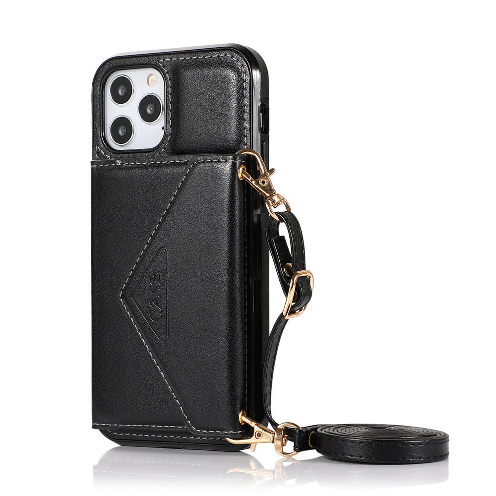 PU Leather Wallet Crossbody Phone Case for iPhone 13Promax Black