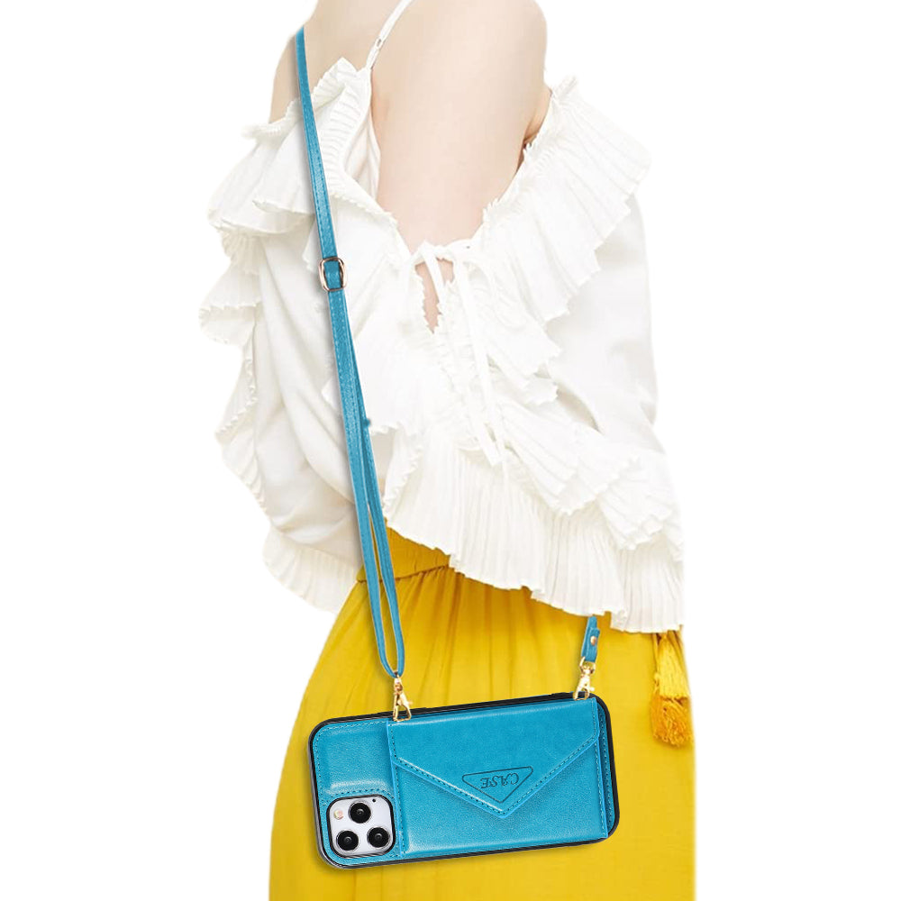 PU Leather Wallet Crossbody Phone Case for iPhone 13 Blue