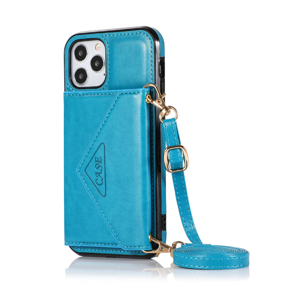PU Leather Wallet Crossbody Phone Case for iPhone 13Pro Blue