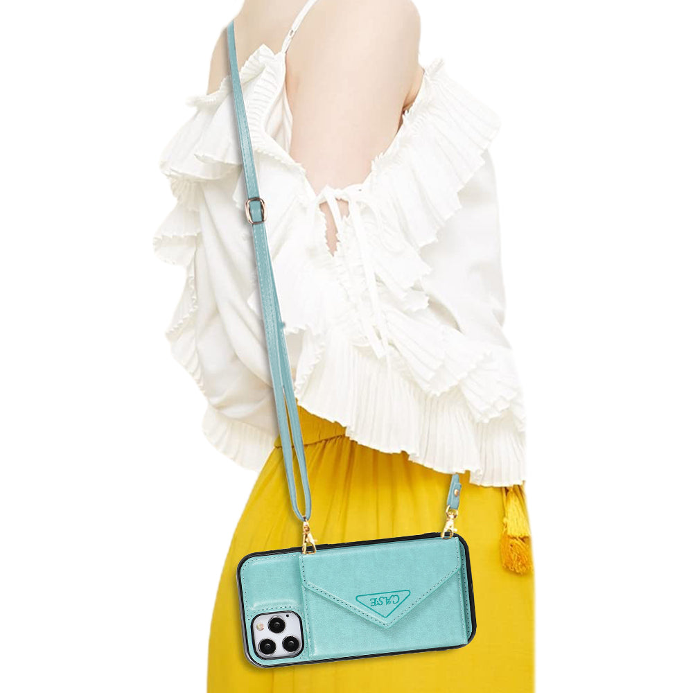 PU Leather Wallet Crossbody Phone Case for iPhone 13 Blue