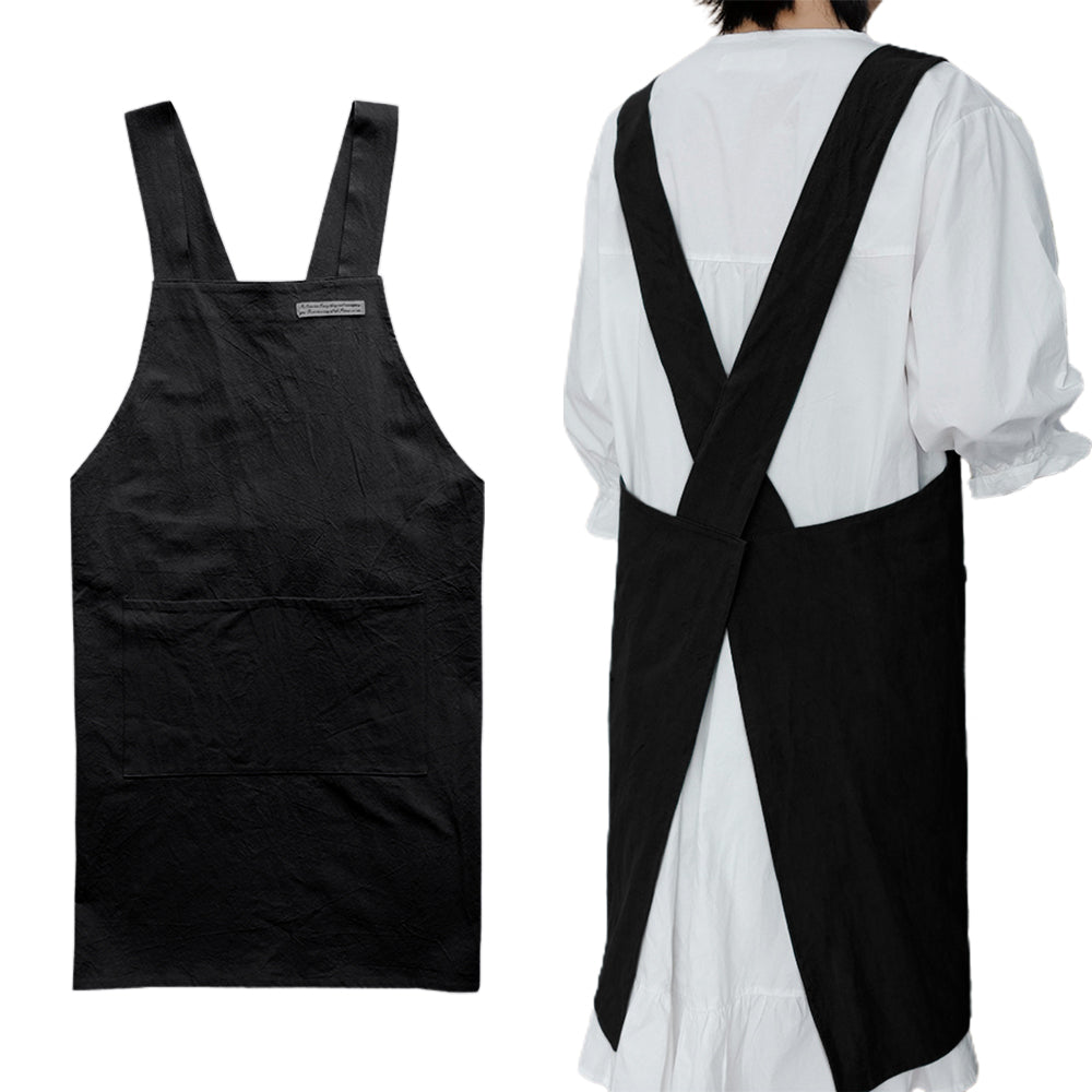Cotton Aprons Cross Back Apron with Pockets Black