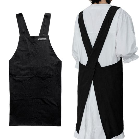 Cotton Aprons Cross Back Apron with Pockets Black