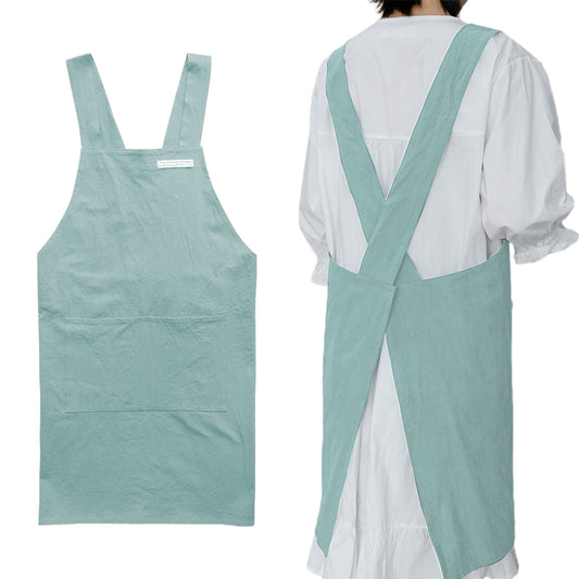 Cotton Aprons Cross Back Apron with Pockets Blue