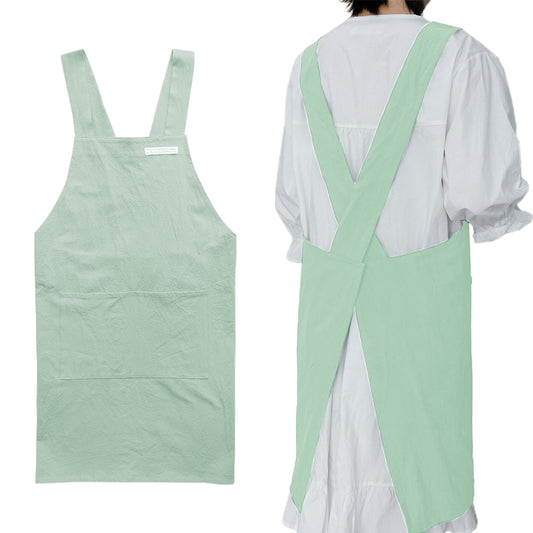 Cotton Aprons Cross Back Apron with Pockets Green