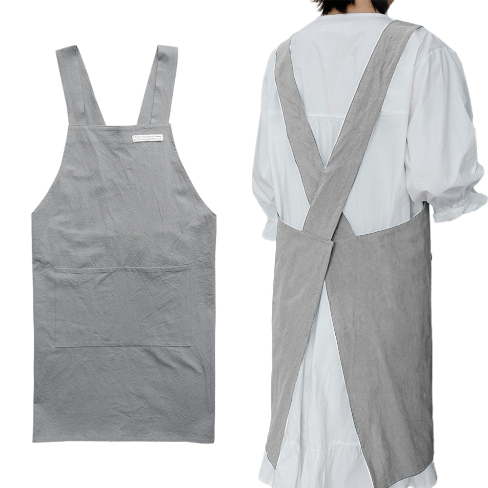 Cotton Aprons Cross Back Apron with Pockets Grey