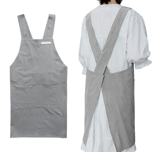 Cotton Aprons Cross Back Apron with Pockets Grey