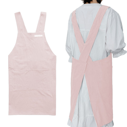 Cotton Aprons Cross Back Apron with Pockets Pink