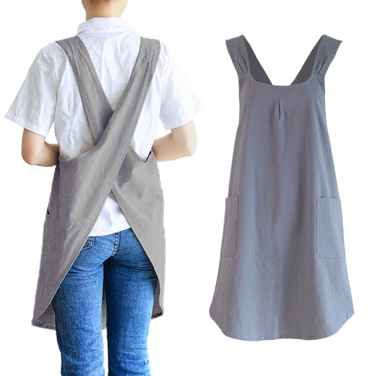 Cotton Aprons Cross Back Apron with Pockets Grey