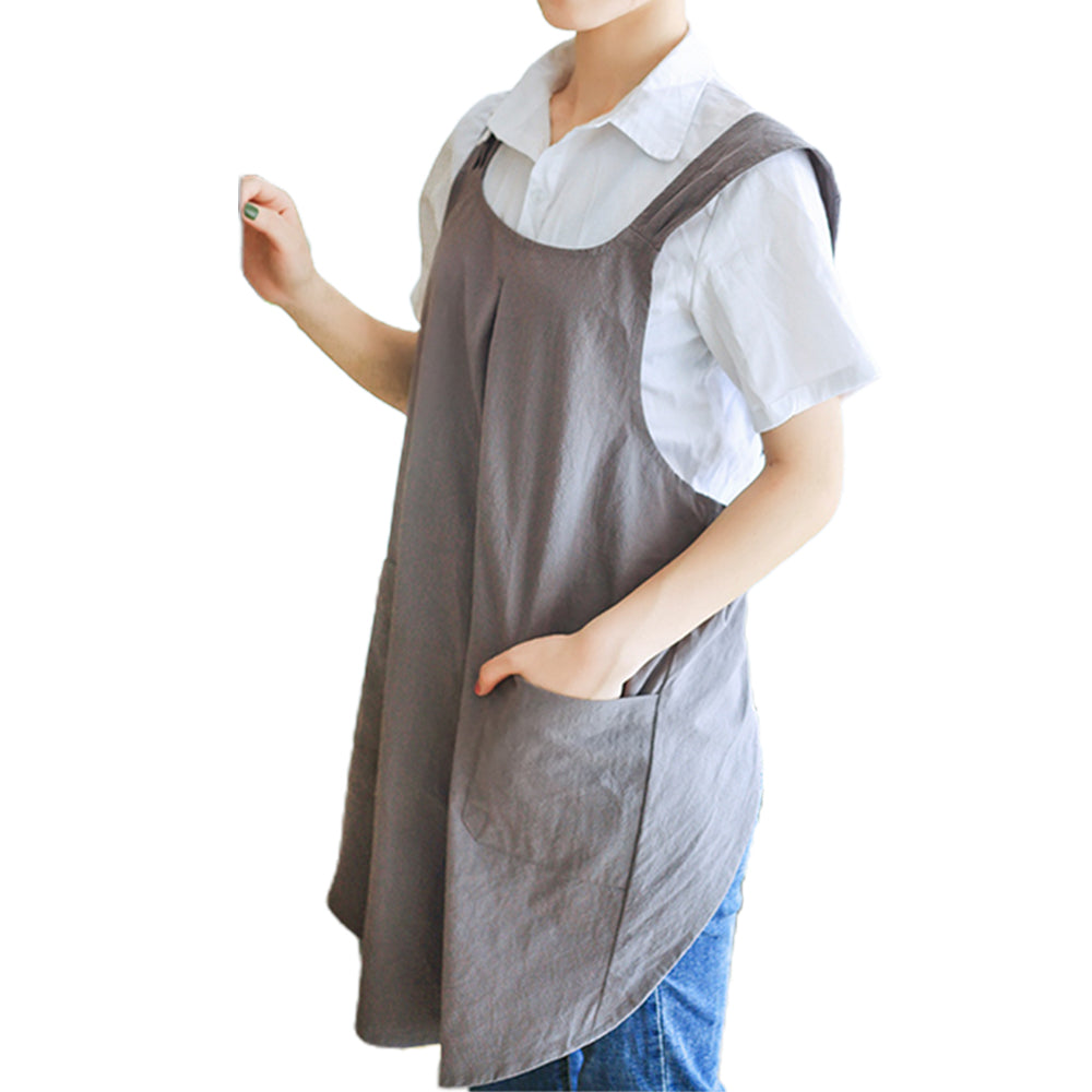 Cotton Aprons Cross Back Apron with Pockets Grey