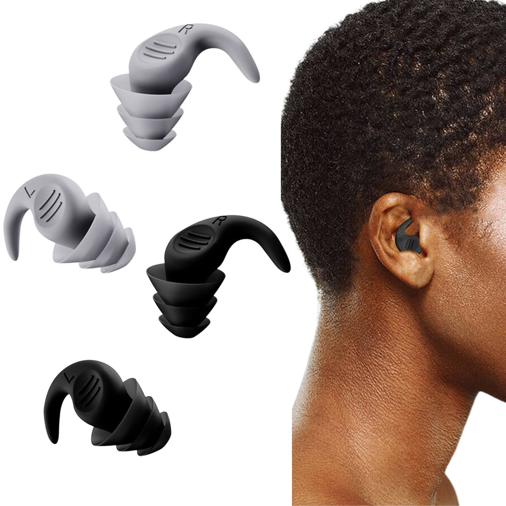 2 Pairs of Reusable Sleep Noise Reduction Ear Plugs Black Grey