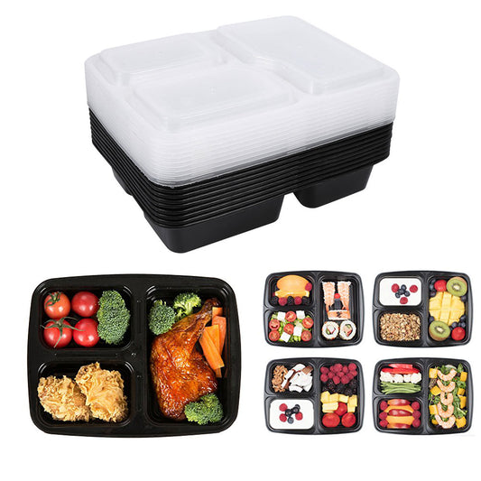 10X Black Reusable Food Storage Container Lunch Box 1050ML