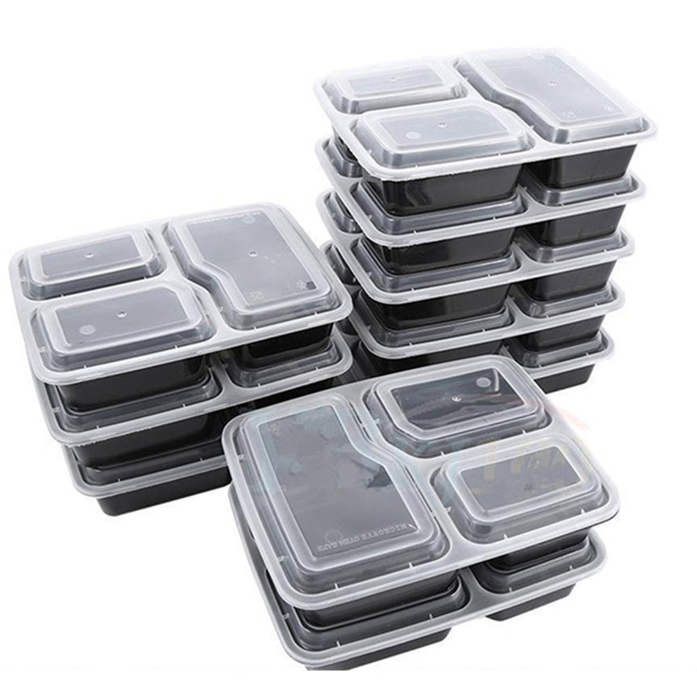 10X Black Reusable Food Storage Container Lunch Box 1050ML