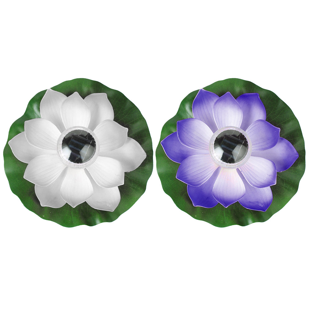 2Pcs Floating Solar Lotus Flower Light White Purple