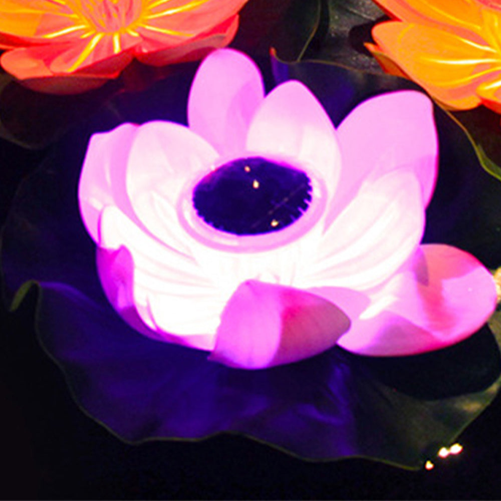 2Pcs Floating Solar Lotus Flower Light Pink Red