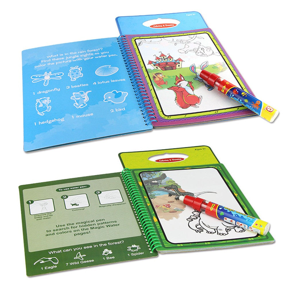 2 Sets of Reusable Magic Water Coloring Book Water Reveal Activity Books