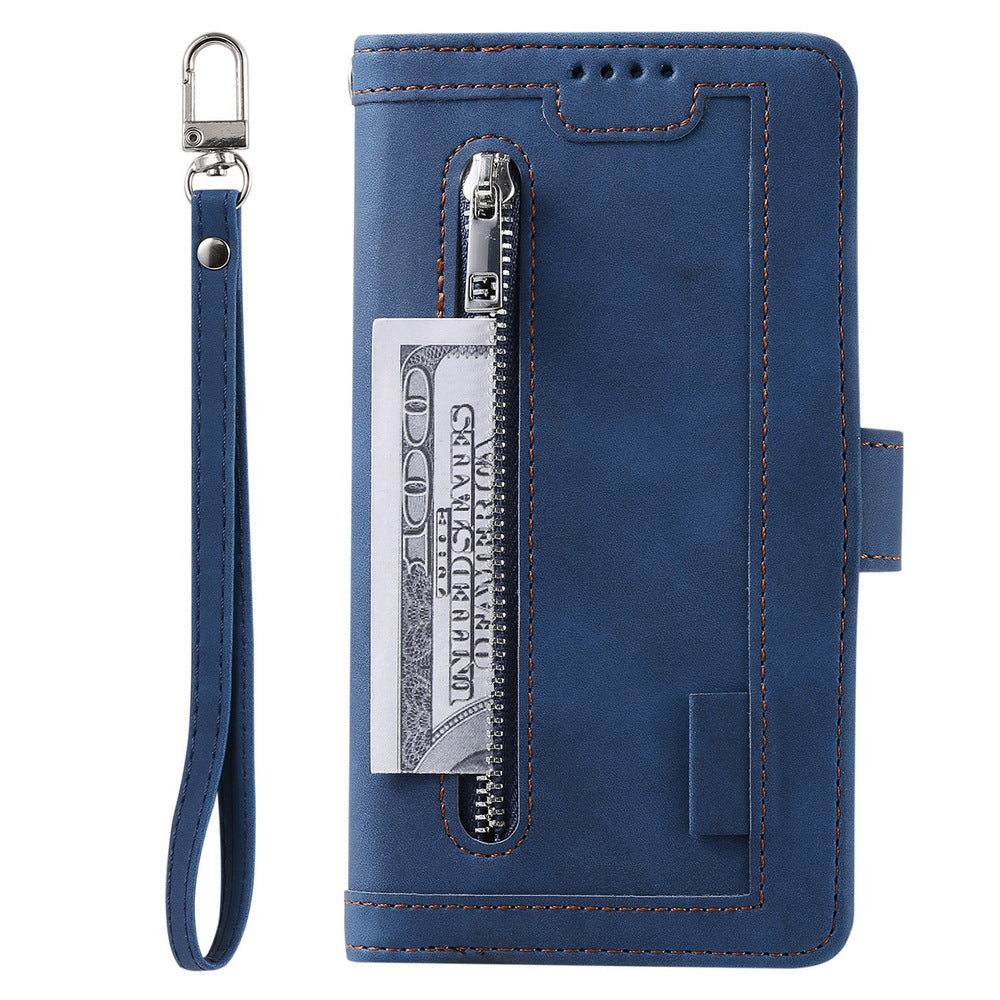 PU Leather Wallet Phone Case for iPhone 13 Mini Blue