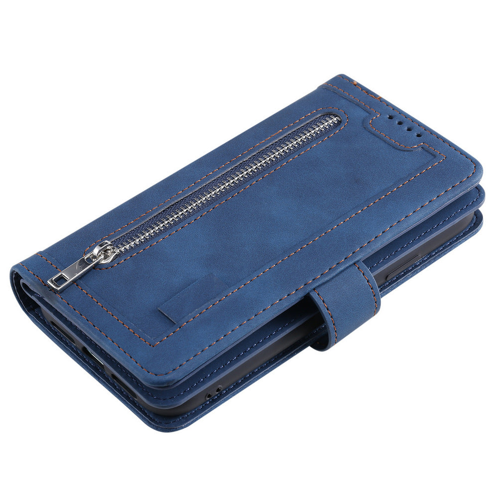 PU Leather Wallet Phone Case for iPhone 13 Promax Blue