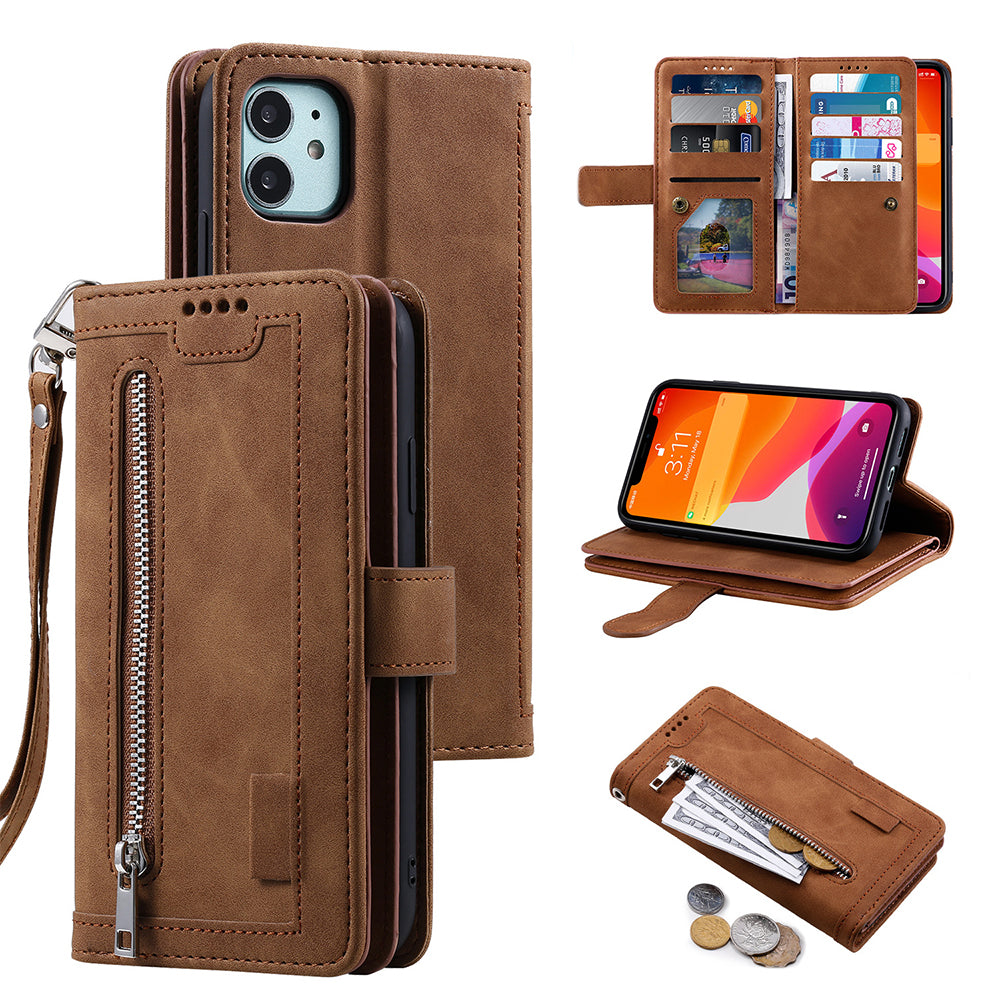 PU Leather Wallet Phone Case for iPhone 13 Mini Brown