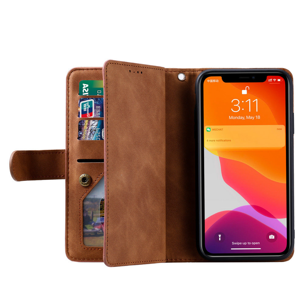 PU Leather Wallet Phone Case for iPhone 13 Mini Brown