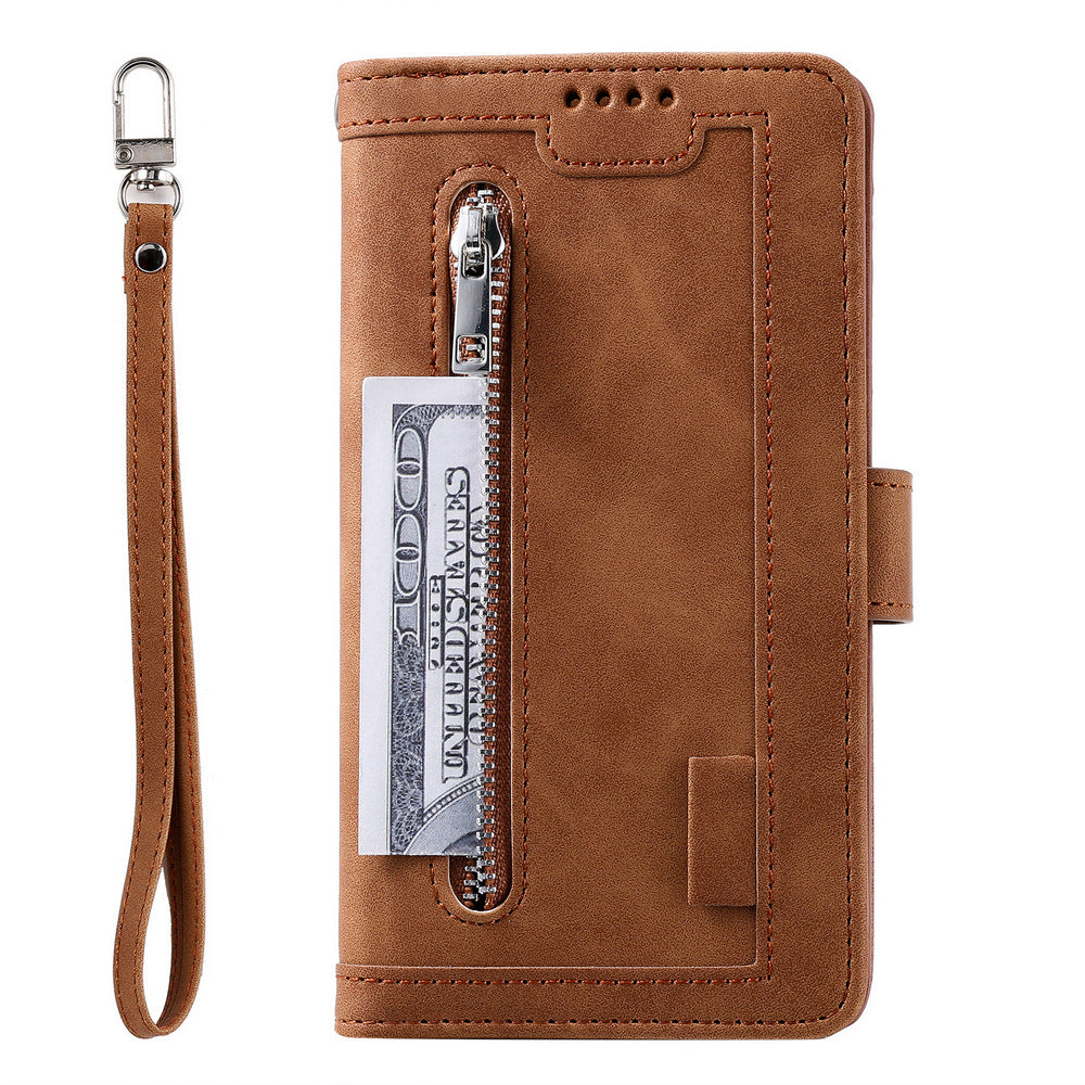 PU Leather Wallet Phone Case for iPhone 13 Pro Brown