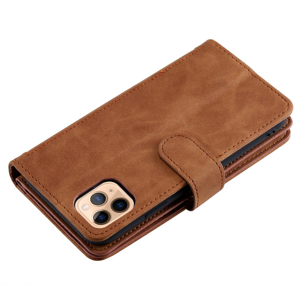 PU Leather Wallet Phone Case for iPhone 13 Brown