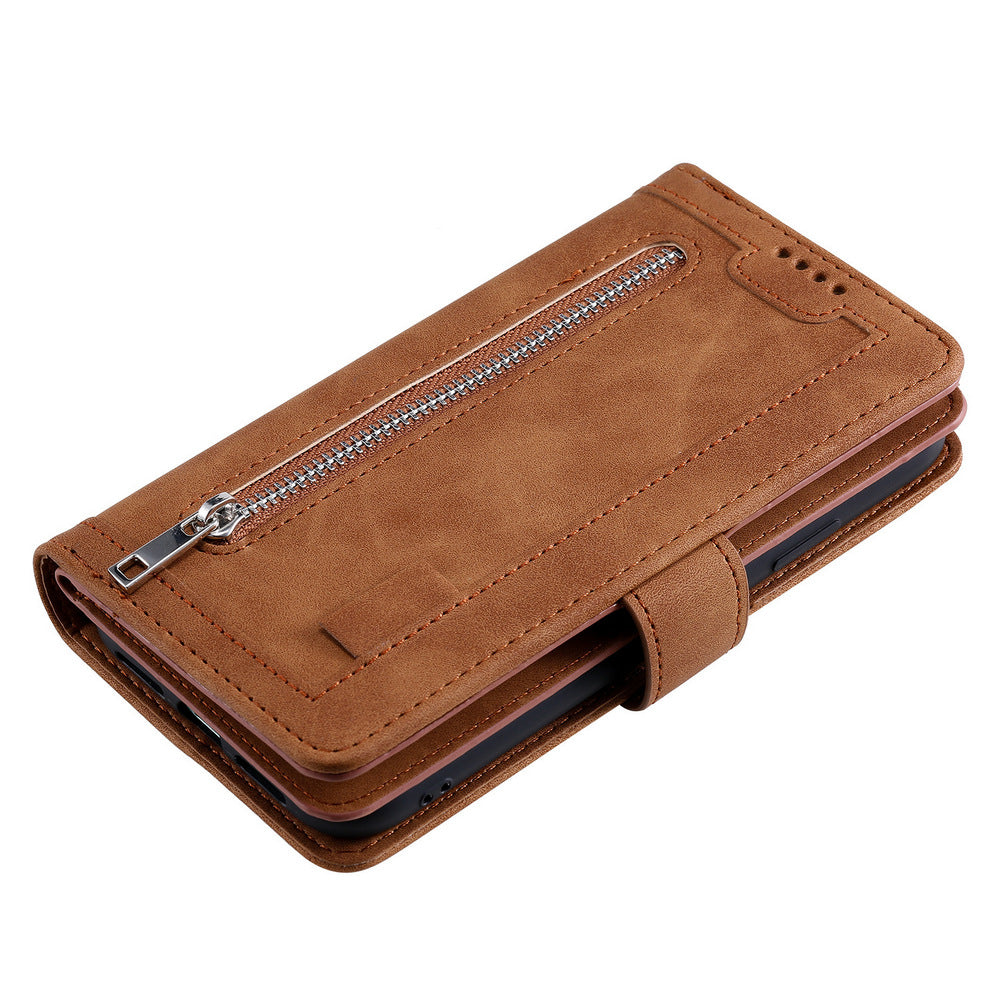 PU Leather Wallet Phone Case for iPhone 13 Promax Brown