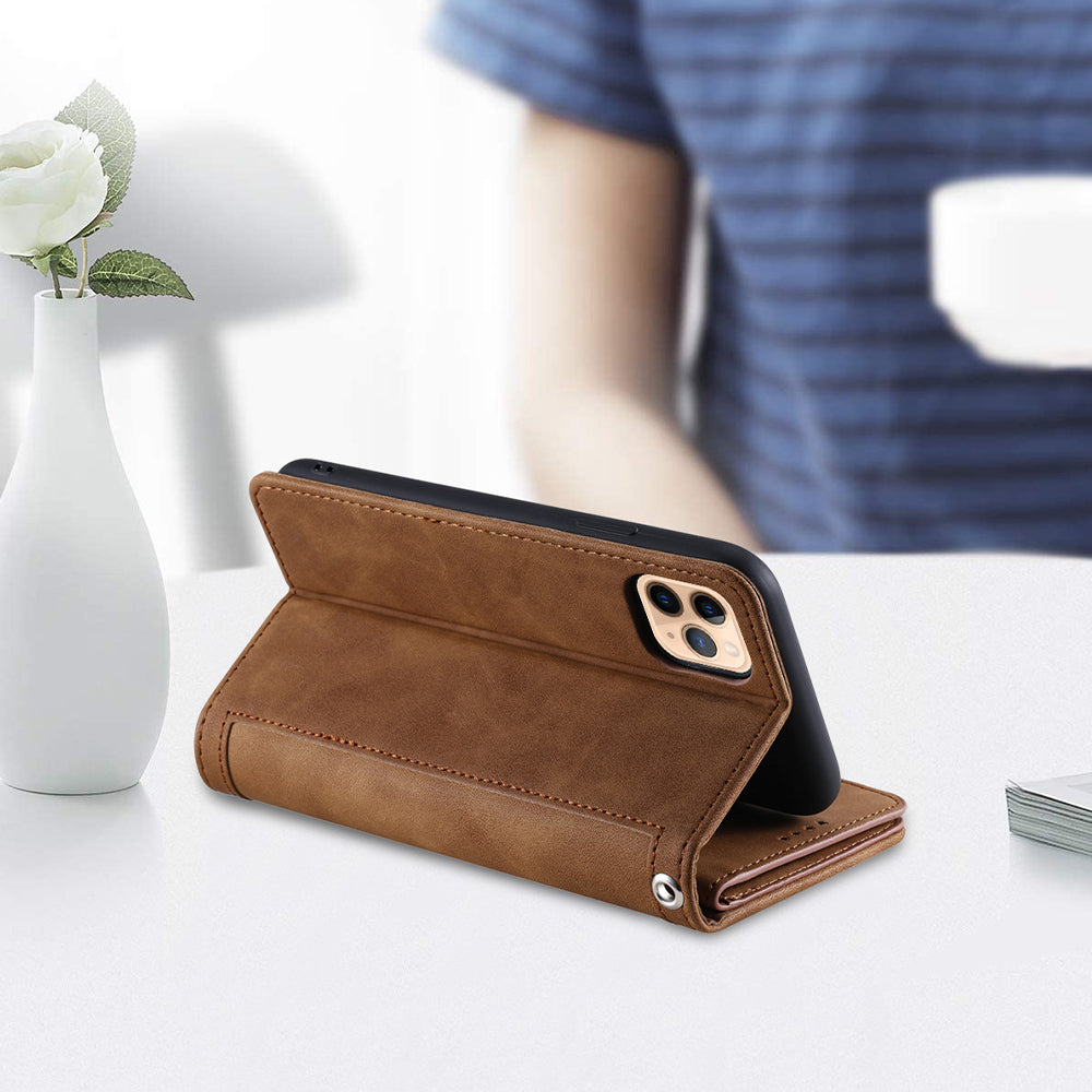 PU Leather Wallet Phone Case for iPhone 13 Promax Brown