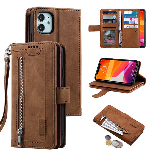 PU Leather Wallet Phone Case for iPhone 13 Promax Brown