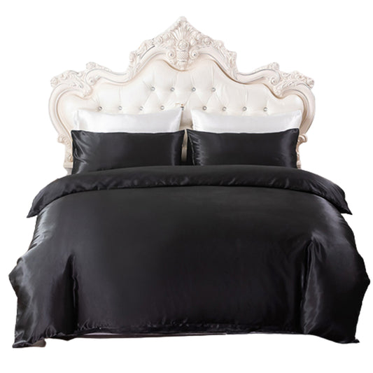 Double Quilt Cover Silk Satin Bedding Set Black