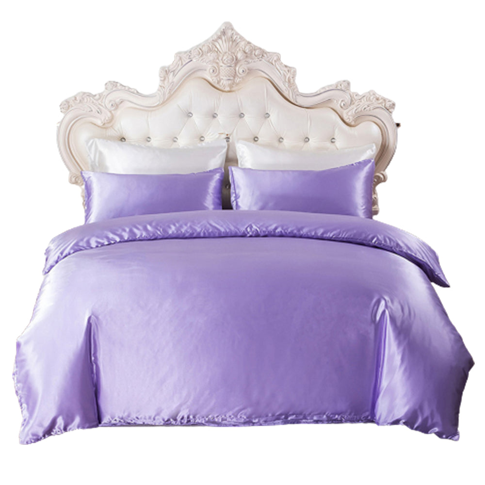 Double Quilt Cover Silk Satin Bedding Set Purple