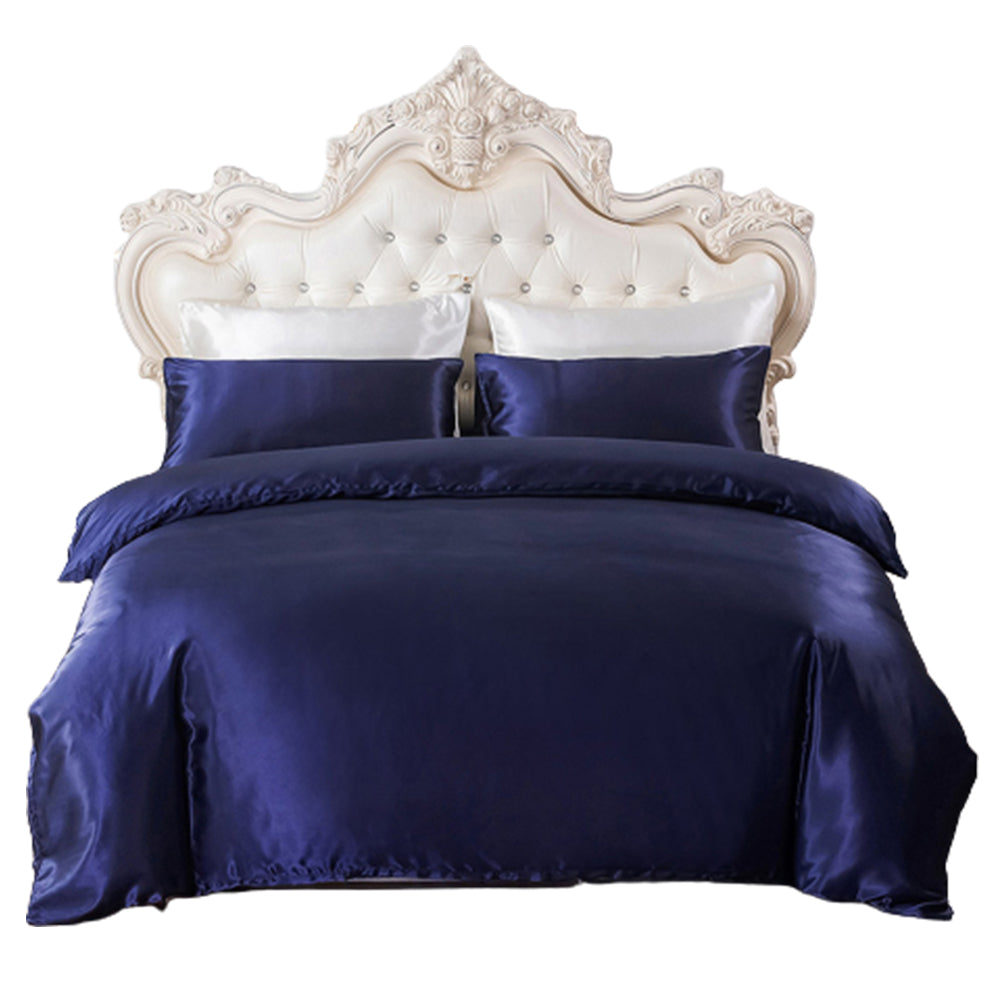 Single Quilt Cover Silk Satin Bedding Set Royal Blue