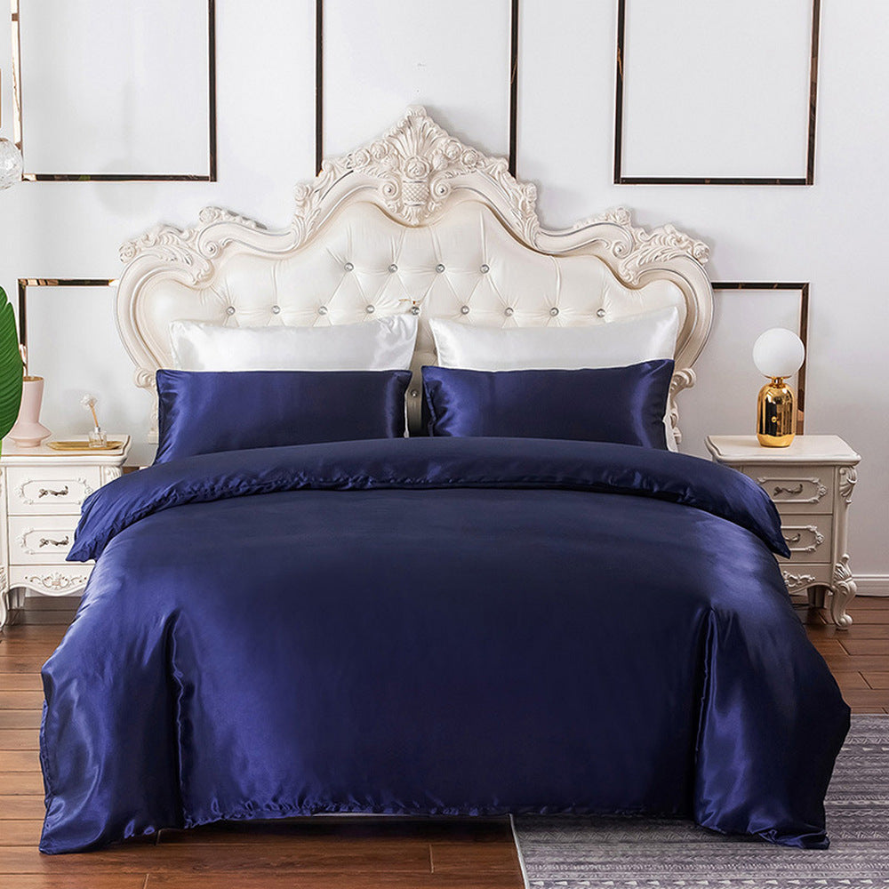 Single Quilt Cover Silk Satin Bedding Set Royal Blue