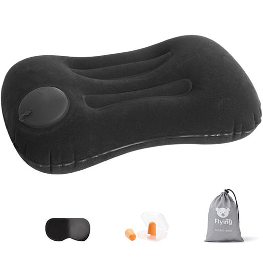 Inflatable Pillow Travel Air Pillow Eye Mask Earplugs Set Black