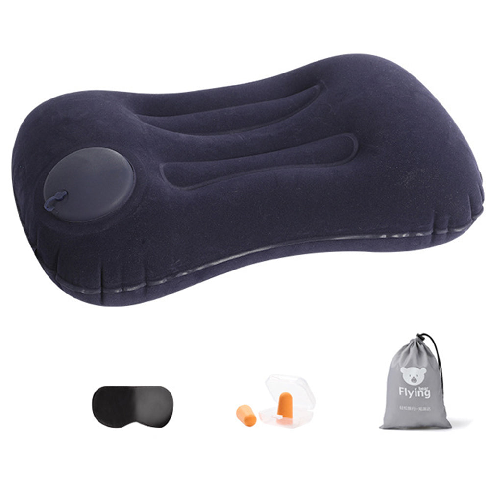 Inflatable Pillow Travel Air Pillow Eye Mask Earplugs Set Navy Blue