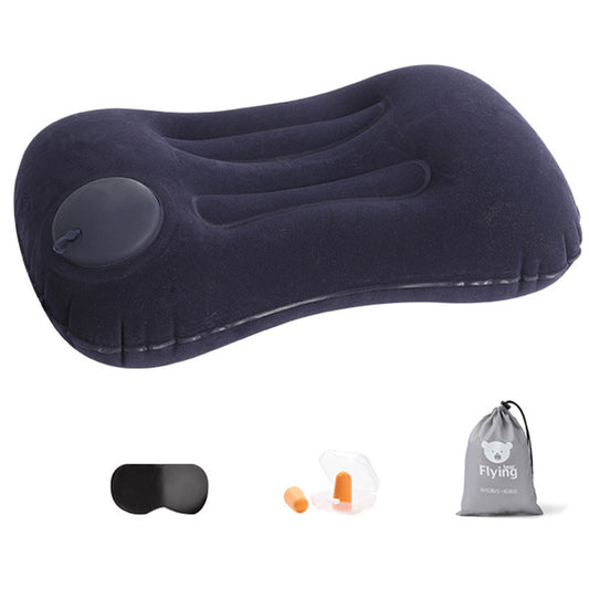 Inflatable Pillow Travel Air Pillow Eye Mask Earplugs Set Navy Blue