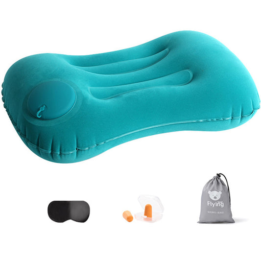Inflatable Pillow Travel Air Pillow Eye Mask Earplugs Set Peacock Blue