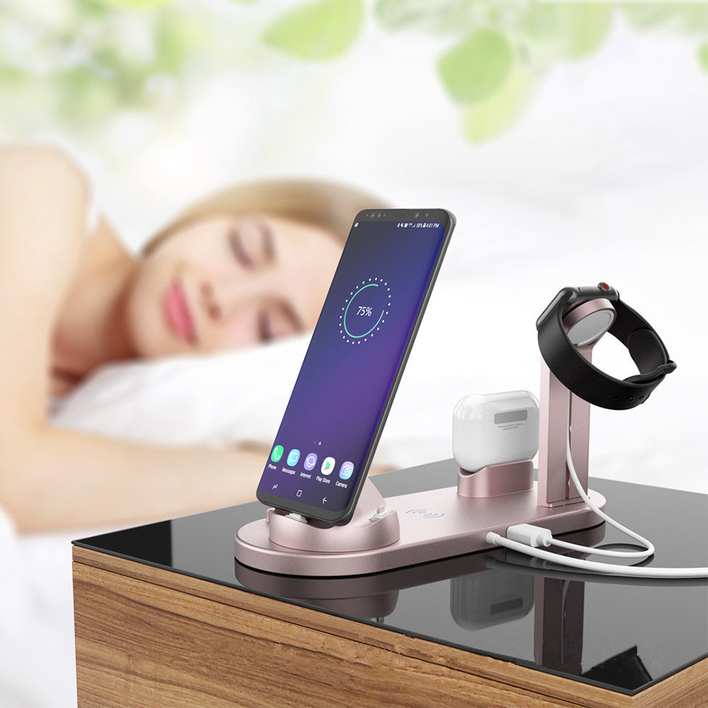 3 in 1 Wireless Charging Station for Apple iPhone Watch Headphone Rose Gold